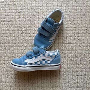 Vans Kids Light Blue Old Skool Checkered Shoes - Size 7.5